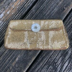 Whiting and Davis Mother of Pearl Gold Metal Mesh Purse Bag Vintage 50s 60s